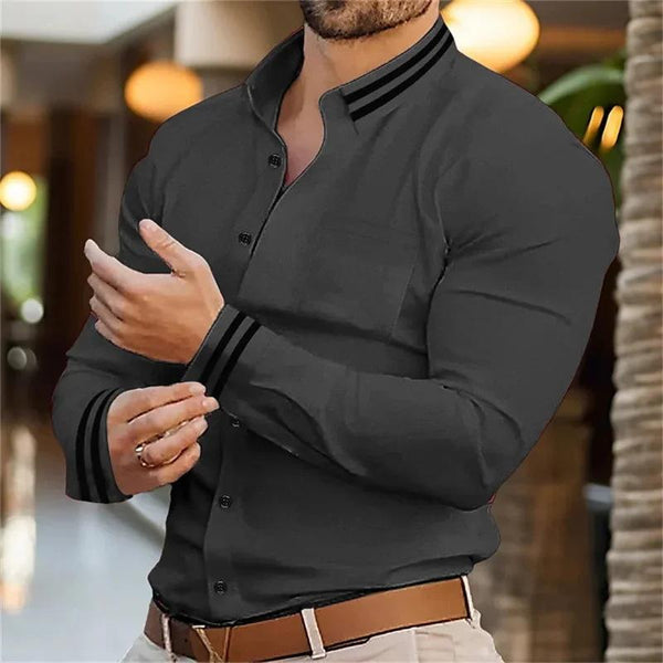 Men's Casual Retro Simple Lapel Long Sleeve Shirt 12236330TO