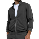 Men's Casual Solid Color Stand Collar Zipper Sweatshirt Jacket 48423999Y