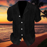 Men's Solid Striped Notch Lapel Short Sleeve Shirt 06588767Z