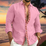 Men's Casual Printed Panel Lapel Long Sleeve Shirt 54047318Y