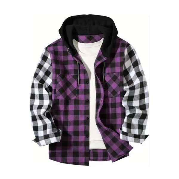 Men's Classic Casual Check Hooded Long Sleeve Shirt 90479460K