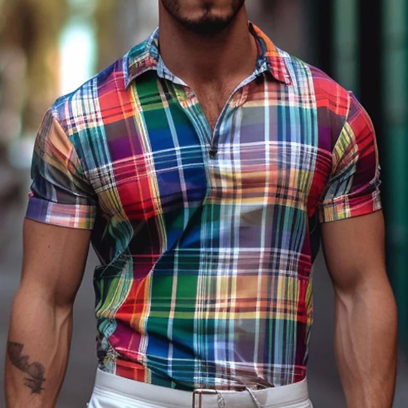 Men's Casual Colorful Printed Short-Sleeved Polo Shirt 09905006Y