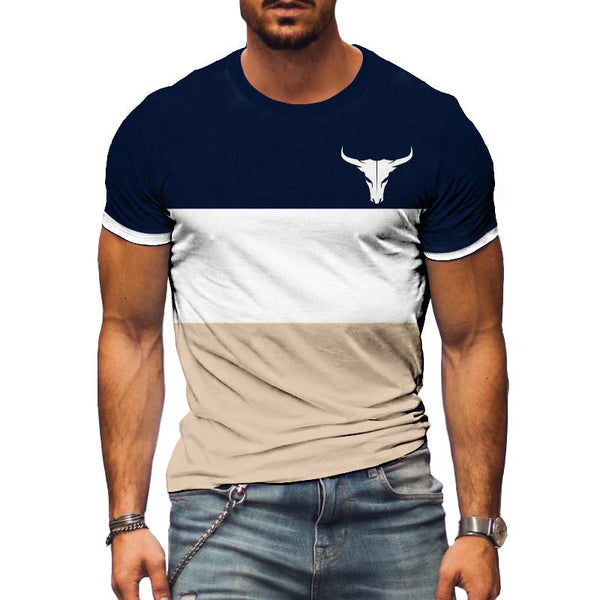 Men's Casual Color Block Cow Head Round Neck Short Sleeve T-shirt 43338932TO