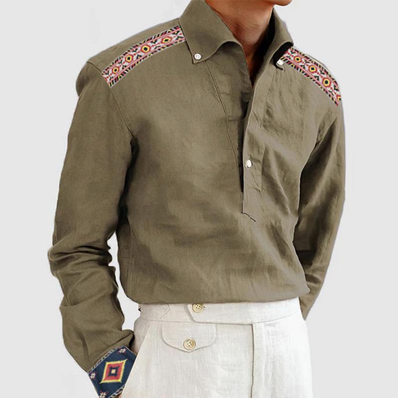 Men's Casual Ethnic Pattern Lapel Long Sleeve Shirt 71712604Y