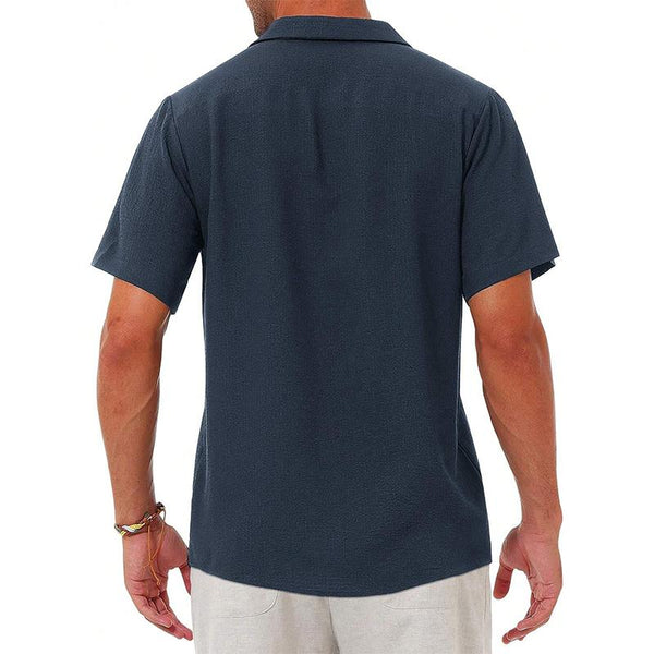 Men's Cotton and Linen Solid Color Lapel Shirt 16730974X