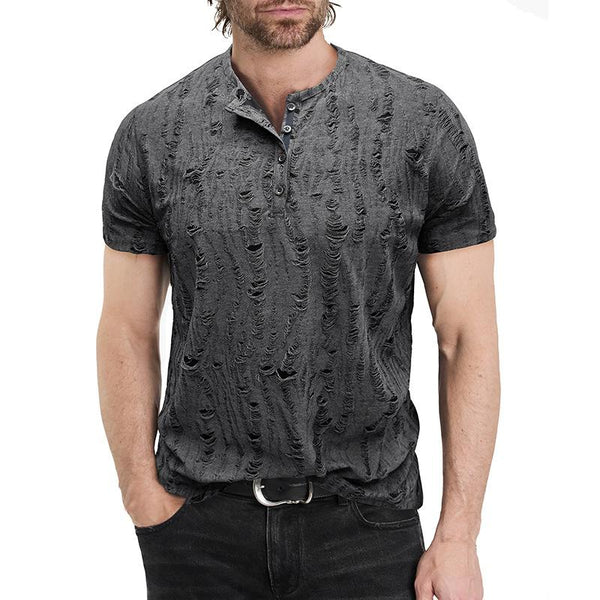 Men's Vintage Ripped Henley Short Sleeve T-Shirt 42082048X