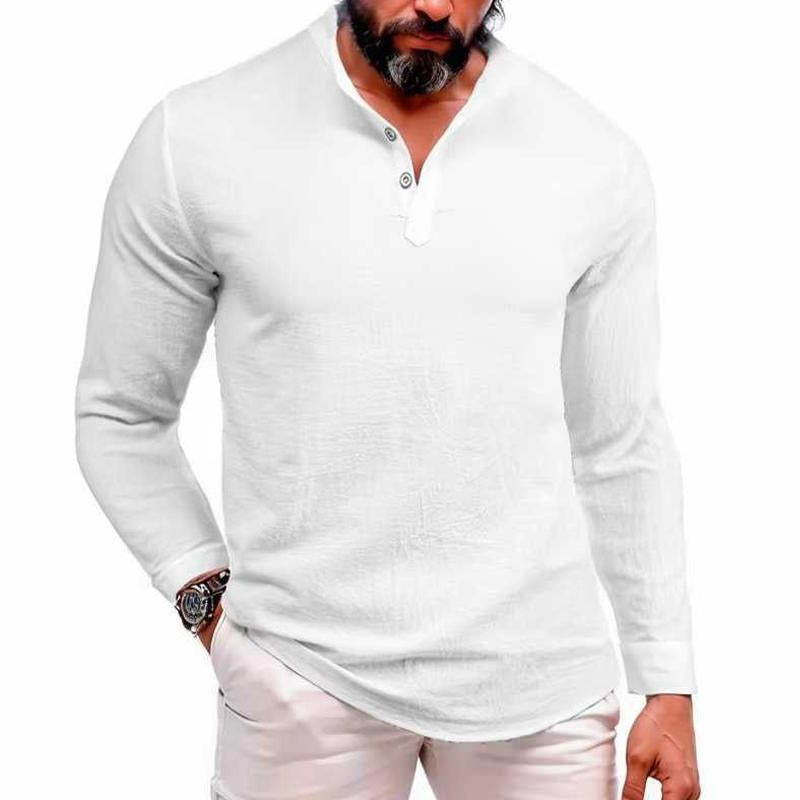 Men's Casual Solid Color Stand Collar Long Sleeve Shirt 44209812Y
