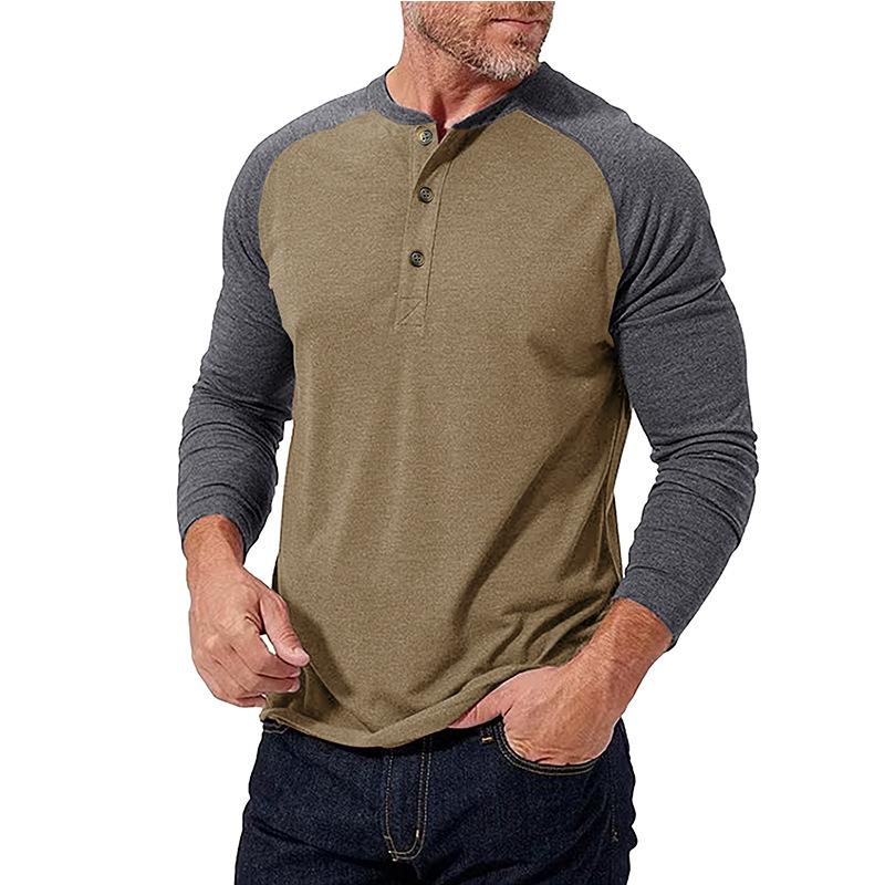 Men's Casual Colorblock Henley Collar Slim Fit Long Sleeve T-Shirt 79379658M