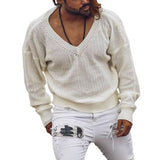 Men's Casual V-Neck Solid Color Knitted Pullover Sweater 44762603M