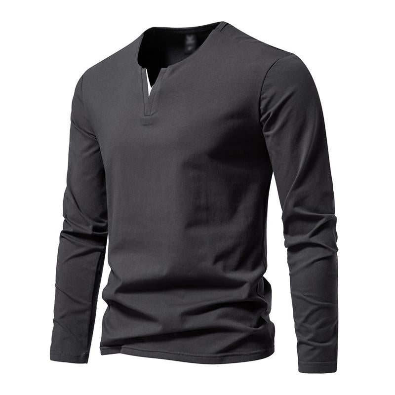 Men's Casual Solid Color V-Neck Loose Long-Sleeved T-Shirt 74143163M