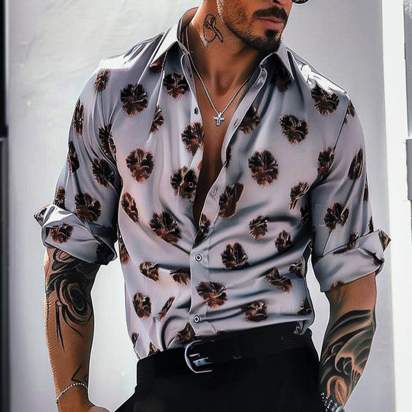 Men's Casual Floral Lapel Long Sleeve Shirt 06150245TO