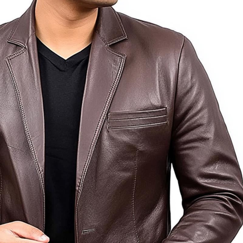 Men's Vintage Solid Leather Blazer 33548298X