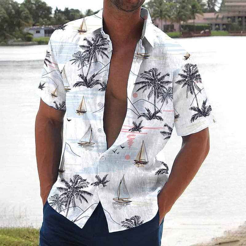 Men's Printed Hawaiian Lapel Short Sleeve Shirt 68266192X