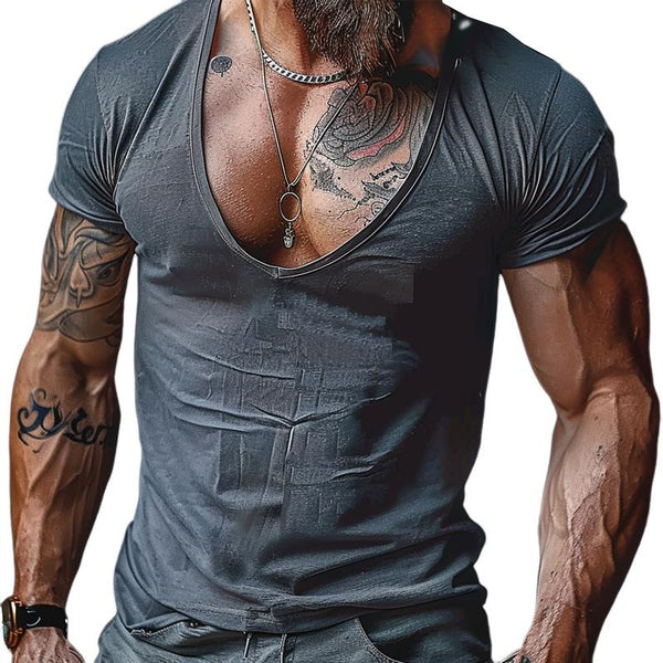 Men's Round Neck Solid Color Short Sleeve T-shirt 82757928X