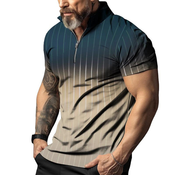 Men's Casual Gradient Striped Zipper Polo Shirt 76798281TO
