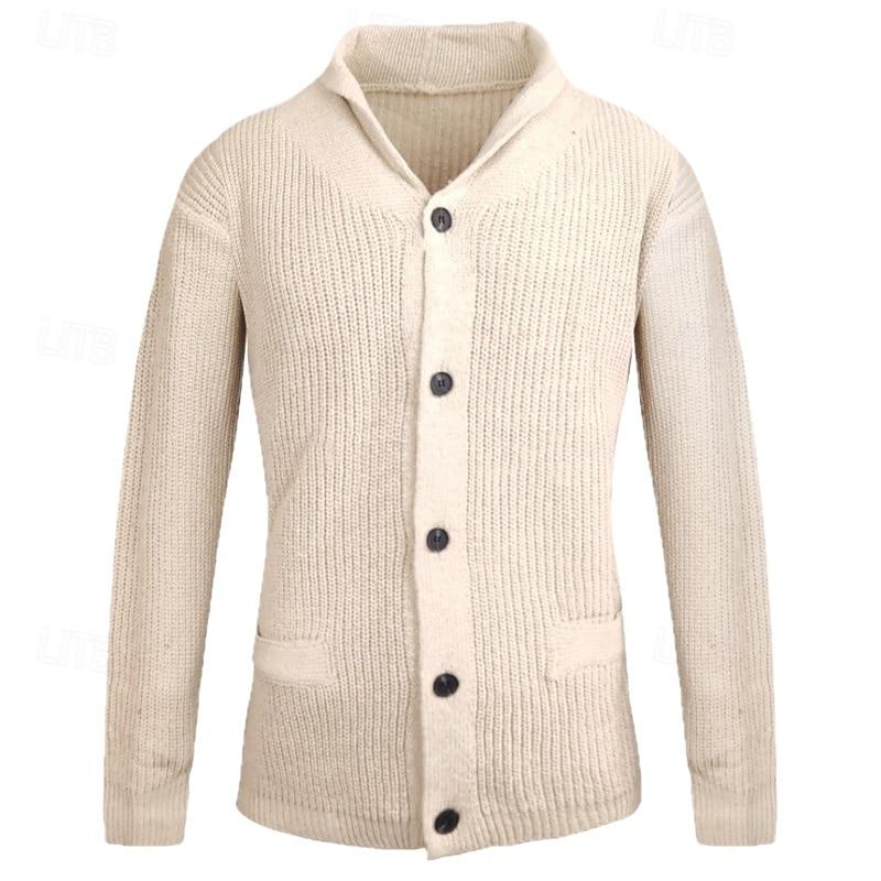 Men's Solid Lapel Single Breasted Knit Cardigan 48680472Y