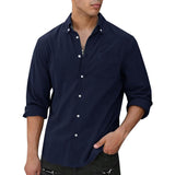 Men's Casual Solid Color Corduroy Long-Sleeved Shirt 60749107Y