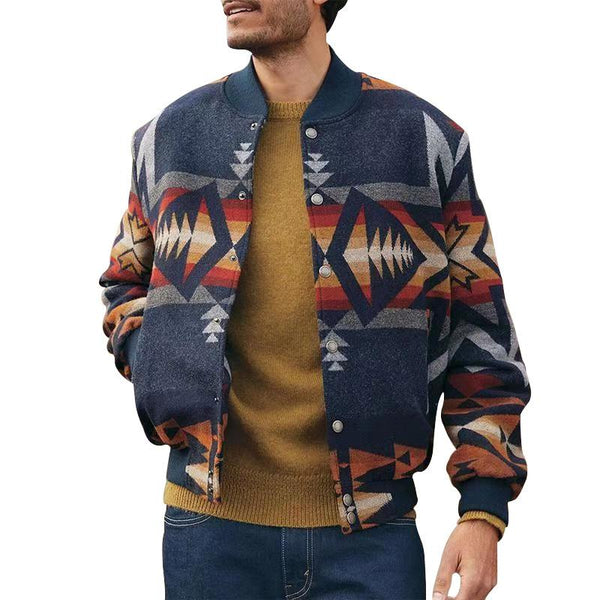 Men's Vintage Geometric Pattern Print Stand Collar Long Sleeve Jacket 39896897Y