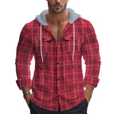 Men's Flannel Hooded Chest Pocket Long Sleeve Casual Shirt 66418582Z