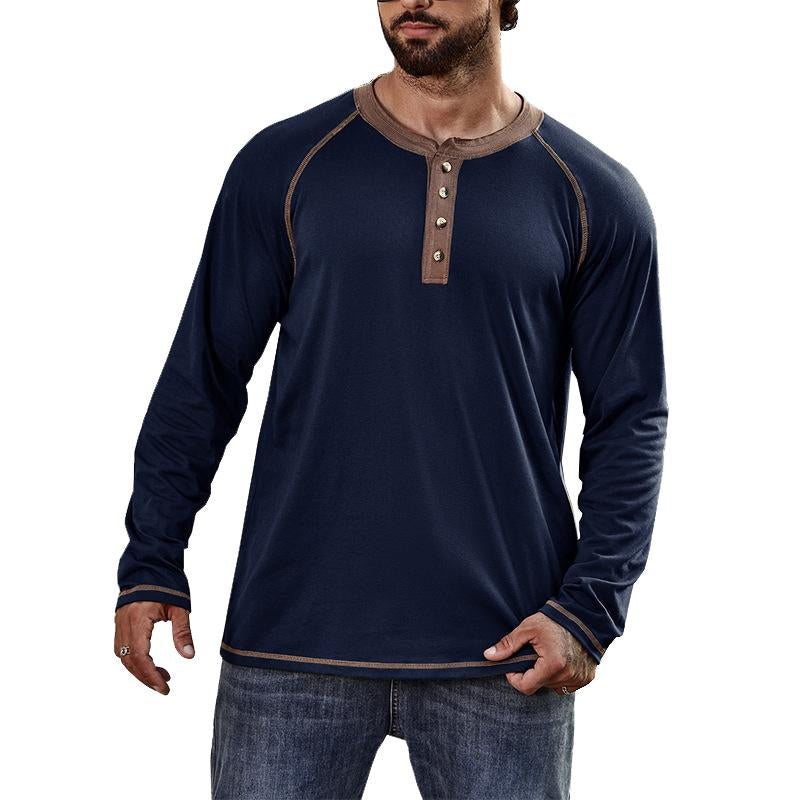 Men's Long Sleeve Crew Neck Henley Shirt 23582261X