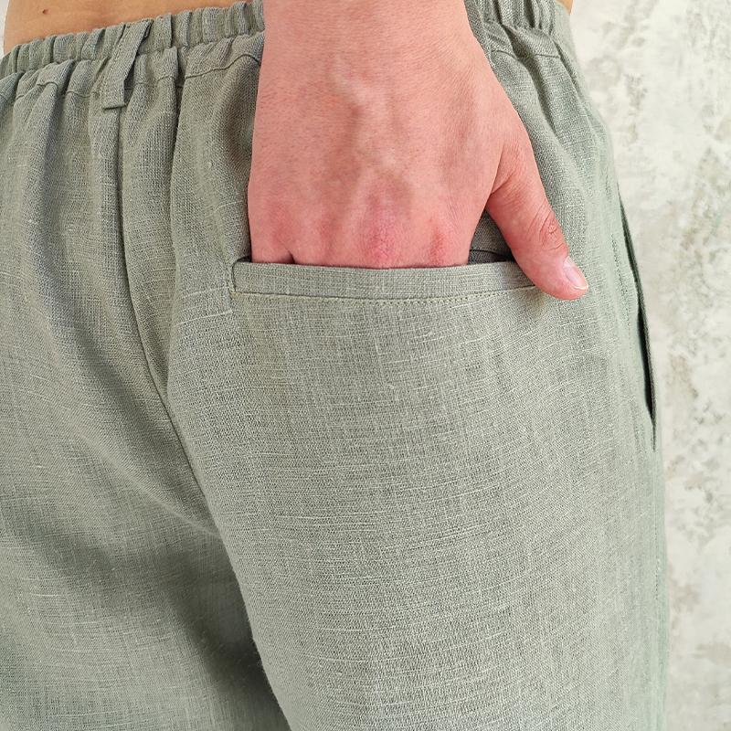 Men's Cotton and Linen Solid Color Casual Pants 73369312X