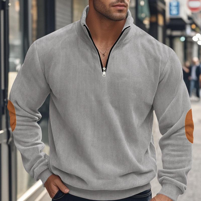 Men's Corduroy Colorblock Stand Collar Half Zip Long Sleeve Sweatshirt 59980123Y