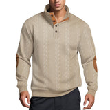 Men's Casual Jacquard Button Stand Collar Patchwork Long Sleeve Sweatshirt 73358660M