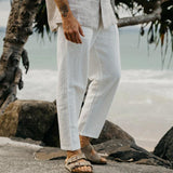Men's Resort Casual Solid Color Cotton and Linen Pants 22395599X