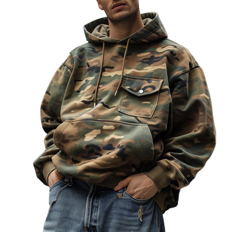 Men's Casual Cotton Camouflage Long Sleeve Hooded Sweatshirt 91607351M