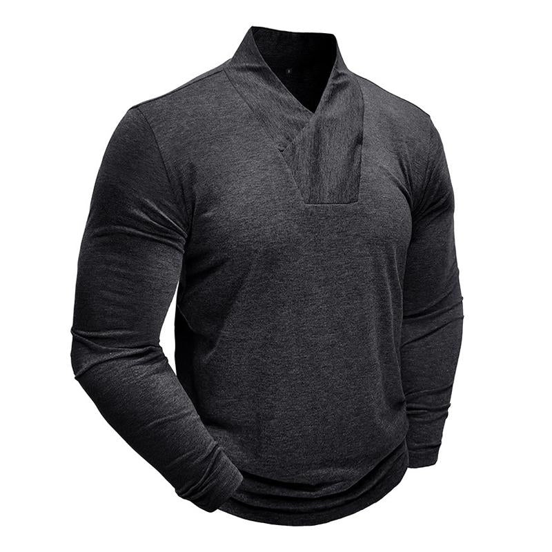 Men's Solid Color Casual Small V-neck Long-sleeved T-shirt 61397788X