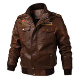 Men's Embroidered Leather Motorcycle Jacket 14858749U