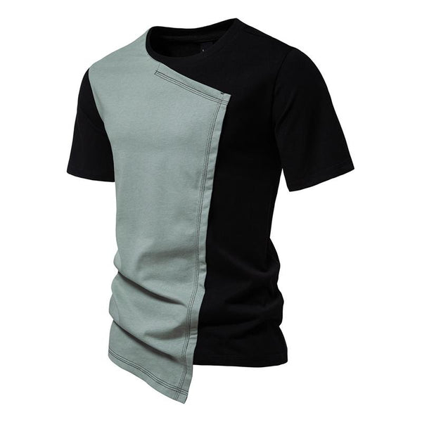 Men's Fashionable Cotton Contrast Color Patchwork Round Neck Short Sleeve T-Shirt 96306248M