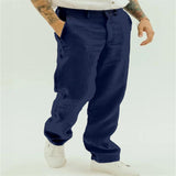 Men's Solid Loose Linen Straight Casual Pants 84155184Z