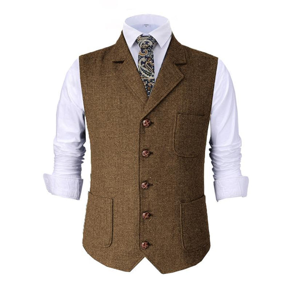 Men's Vintage Herringbone Notch Lapel Single Breasted Suit Vest 43372056M