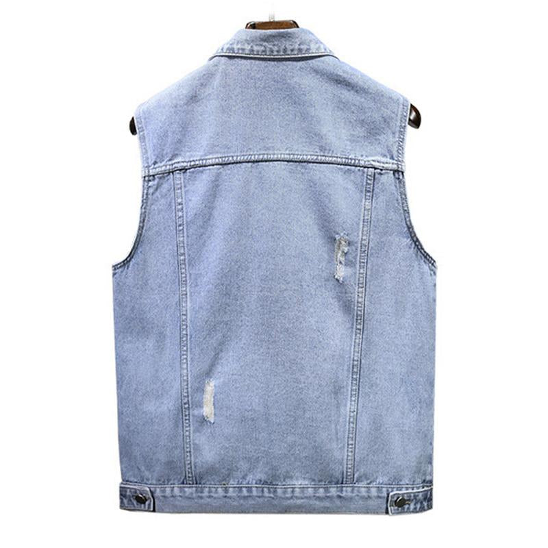 Men's Vintage Washed Ripped Lapel Lapel Single Breasted Denim Vest 74878409M