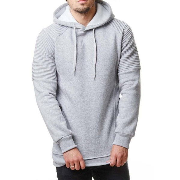 Men's Casual Solid Color Pleated Patchwork Hooded Sweatshirt 27391022Y
