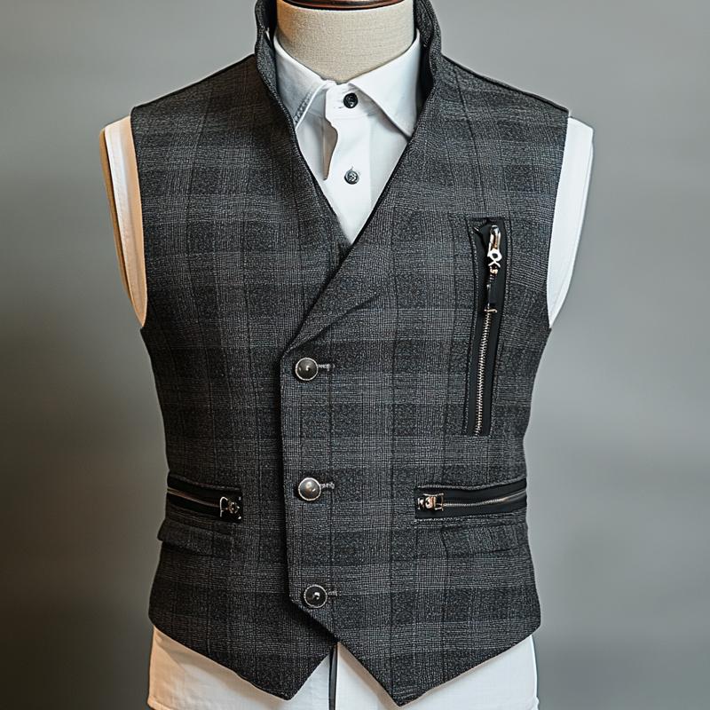 Men's Vintage Check Three-Button Slim Vest 14785137U