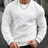 Men's Solid Color Round Neck Textured Long Sleeve Sweatshirt 86409677X