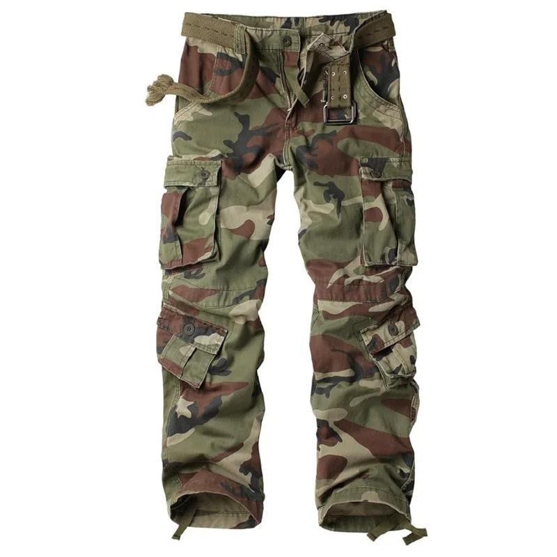 Pantalones cargo rectos con cremallera y múltiples bolsillos de algodón camuflado para hombre 40263270Z