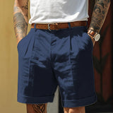 Men's Casual Solid Color Beach Shorts (Belt Not Included) 12924578Y