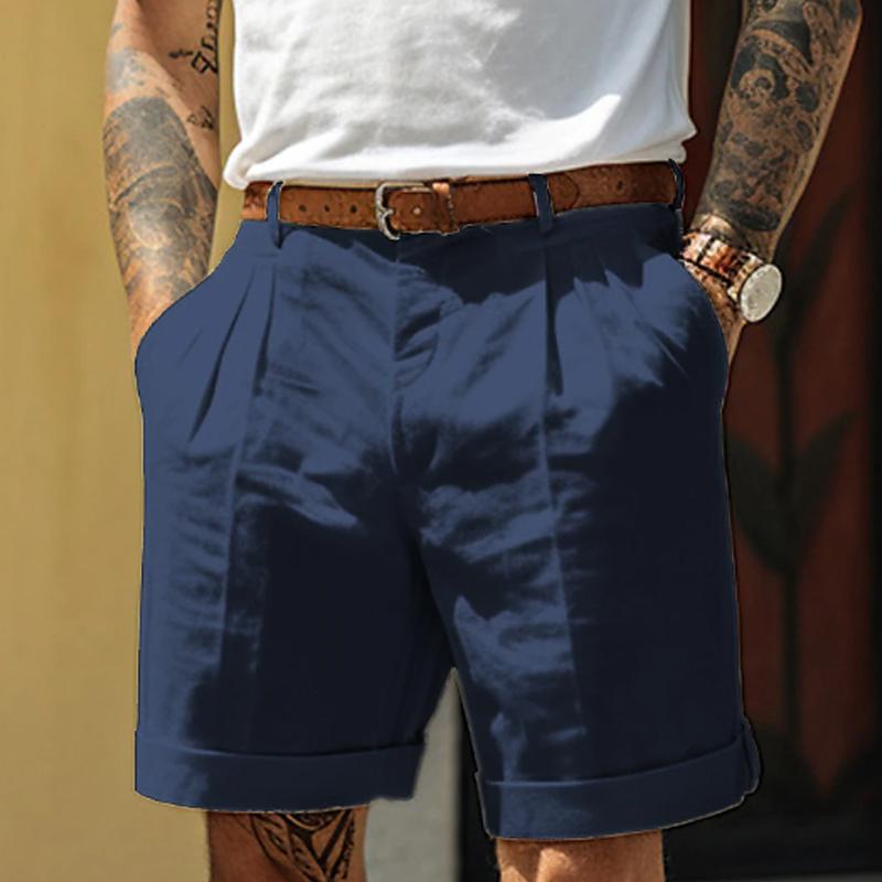 Men's Casual Solid Color Beach Shorts (Belt Not Included) 12924578Y