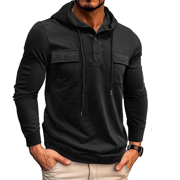 Men's Solid Multi-Pocket Pullover Hoodie 80513005X