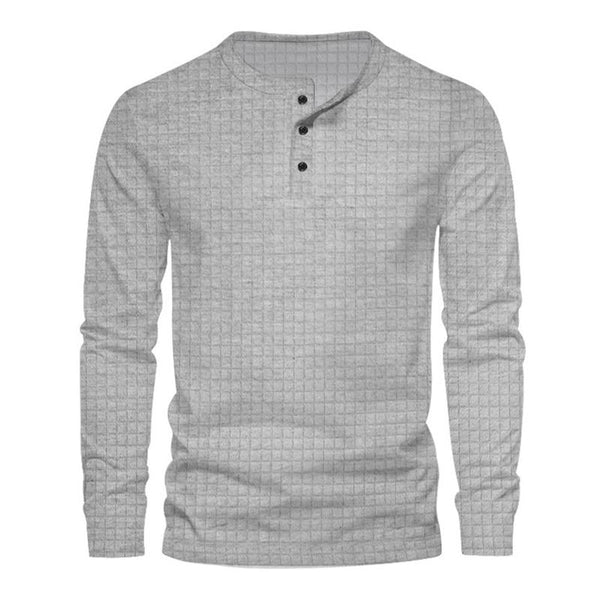 Men's Casual Waffle Henley Collar Slim Fit Long Sleeve Pullover Sweatshirt 87404419M