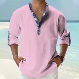 Men's Vintage Print Panel Henley Collar Long Sleeve Shirt 89331083Y