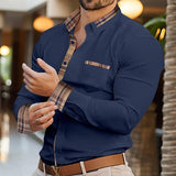 Men's Color Block Casual Long Sleeve Plaid Lapel Shirt 70124804X