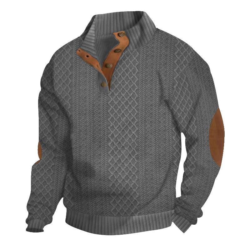 Sweat-shirt d'extérieur en tricot jacquard à manches longues et col montant pour homme 84101852X