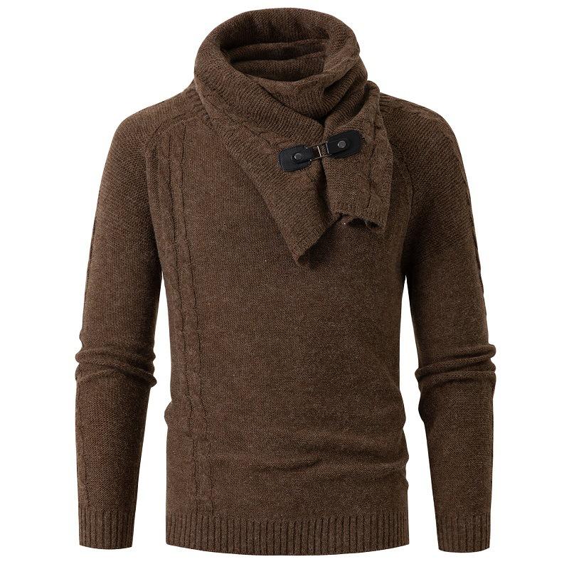 Men's Detachable Scarf Round Neck Knitted Sweater 65188807U