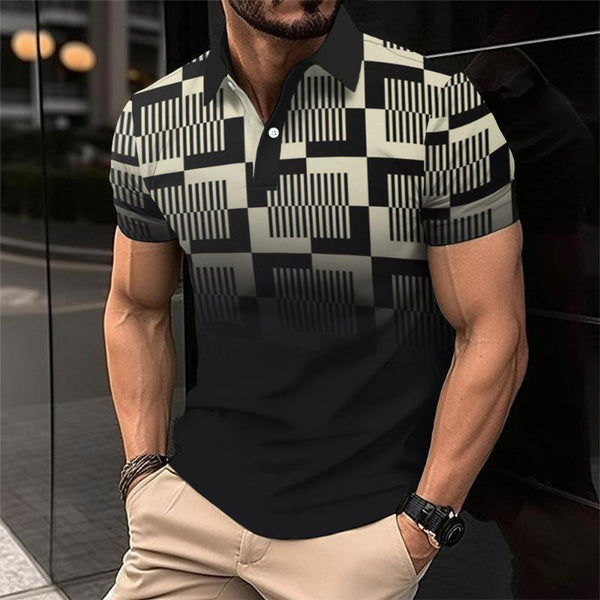 Men's Casual Color Block Gradient Polo Shirt 11939929TO