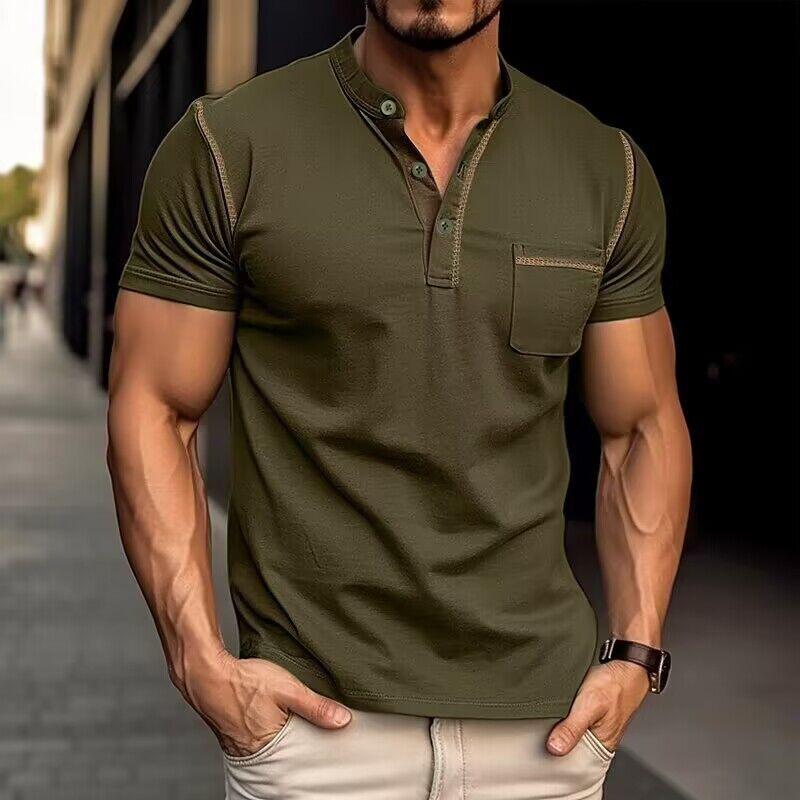 Camiseta informal de manga corta con cuello henley y bloques de color para hombre 53275107Y