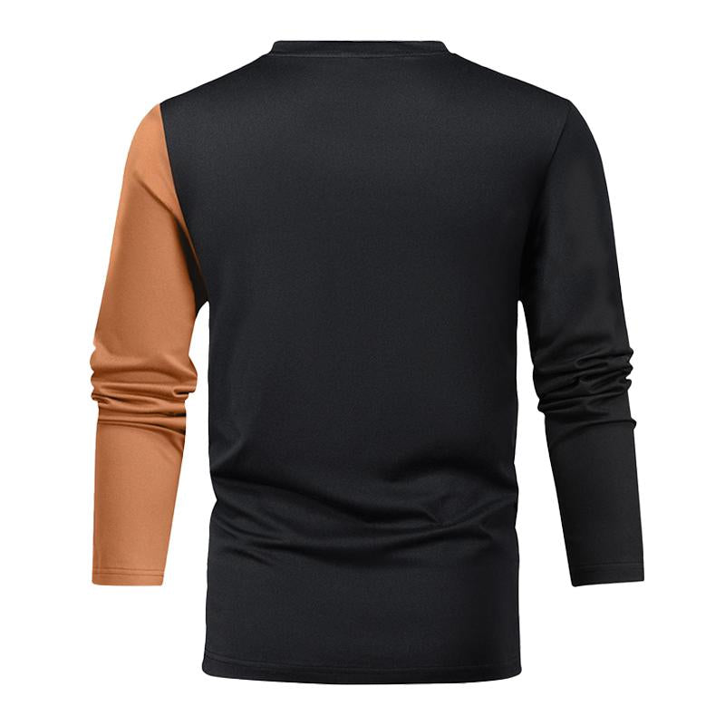 Men's Casual Contrast Color Splicing Round Neck Long Sleeve T-Shirt 29616861M